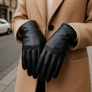 🖤 Classic Black Faux Leather Ladies Gloves – Size L